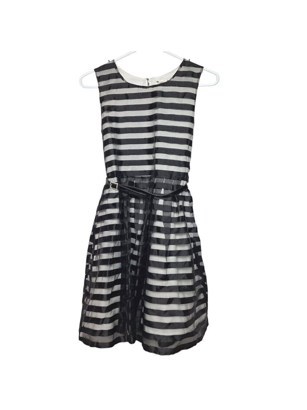 Knitworks Girls Skater Dress Size 16 Black White Striped